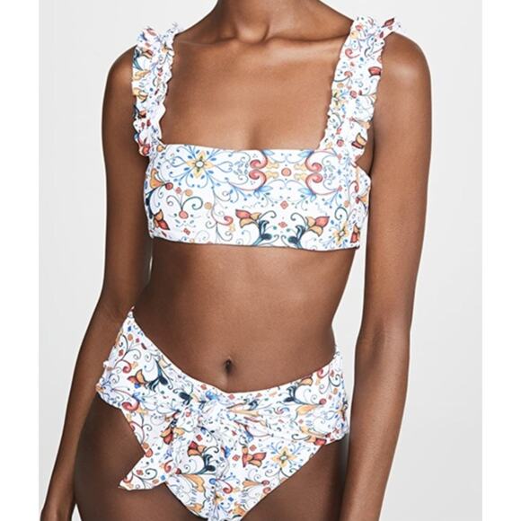 Onia x WeWoreWhat Como Top Riviera Bottom Bikini Swimsuit Ruffle High Waist M/L - Picture 1 of 16